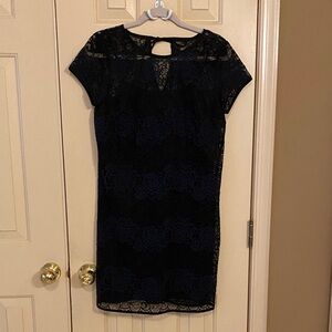 Blue and black lace overlay dress